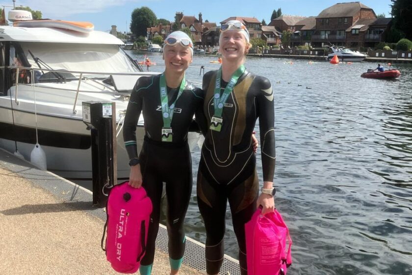 swimmers at finish of Thames Marathon